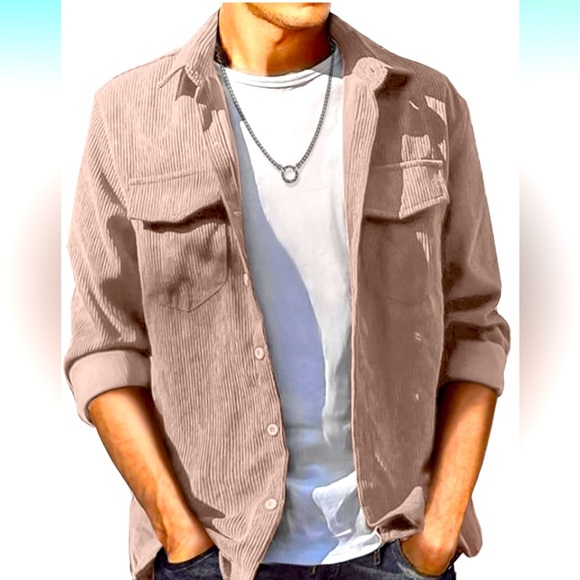 Large/XL Men’s Light Tan Corduroy Button Down Shirt - Picture 1 of 4